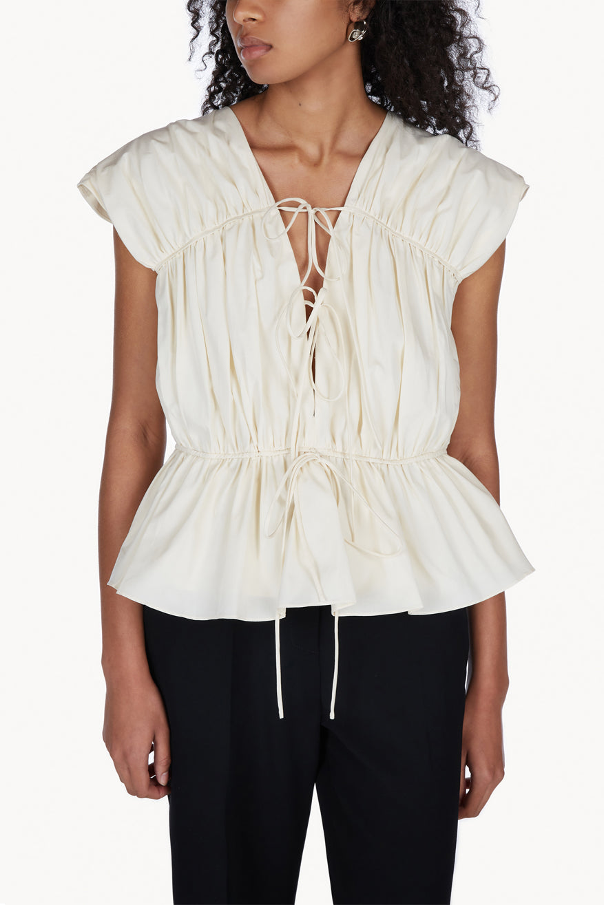 Thea Organic Cotton Gathered Sleeveless Top Cream