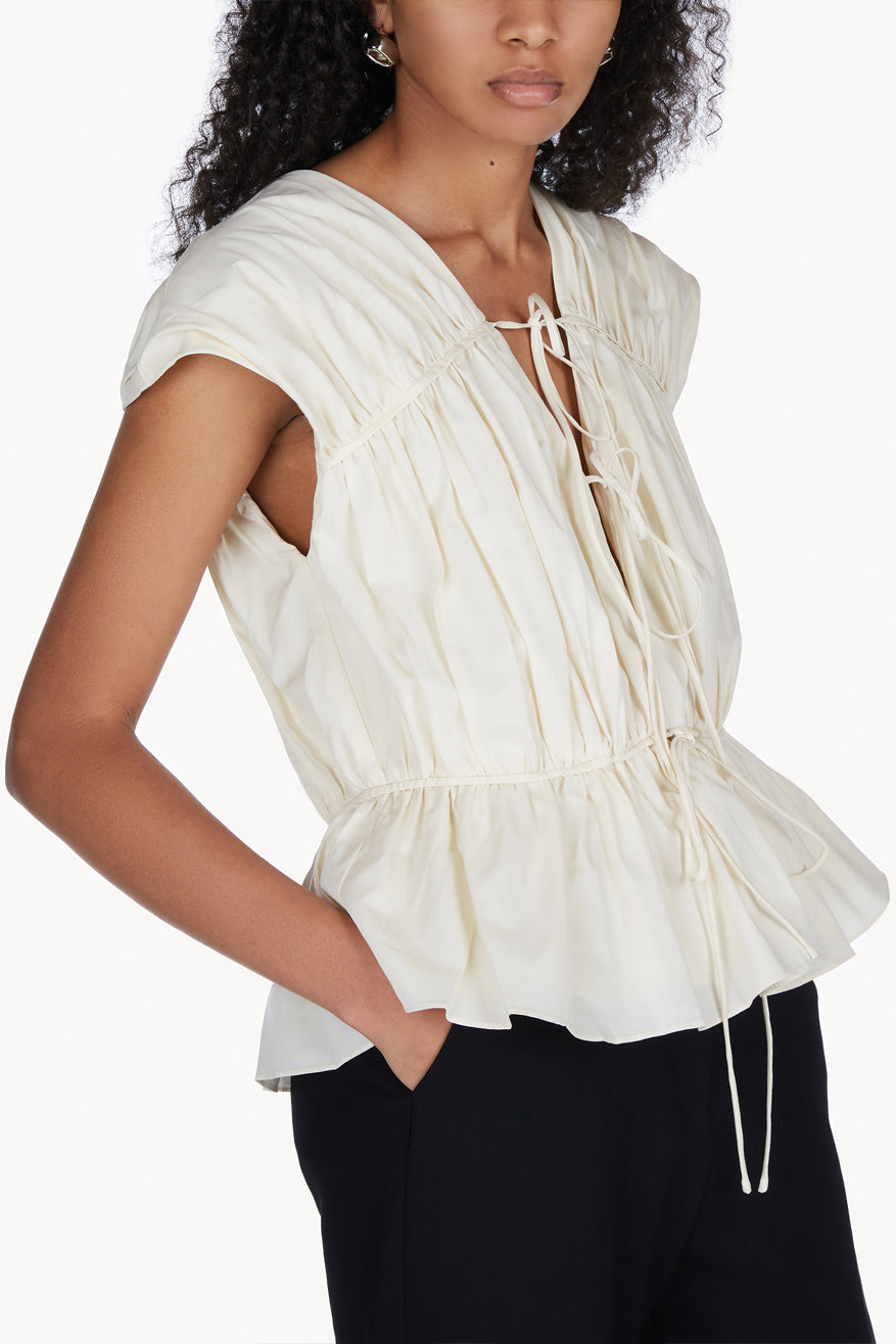 Thea Organic Cotton Gathered Sleeveless Top Cream