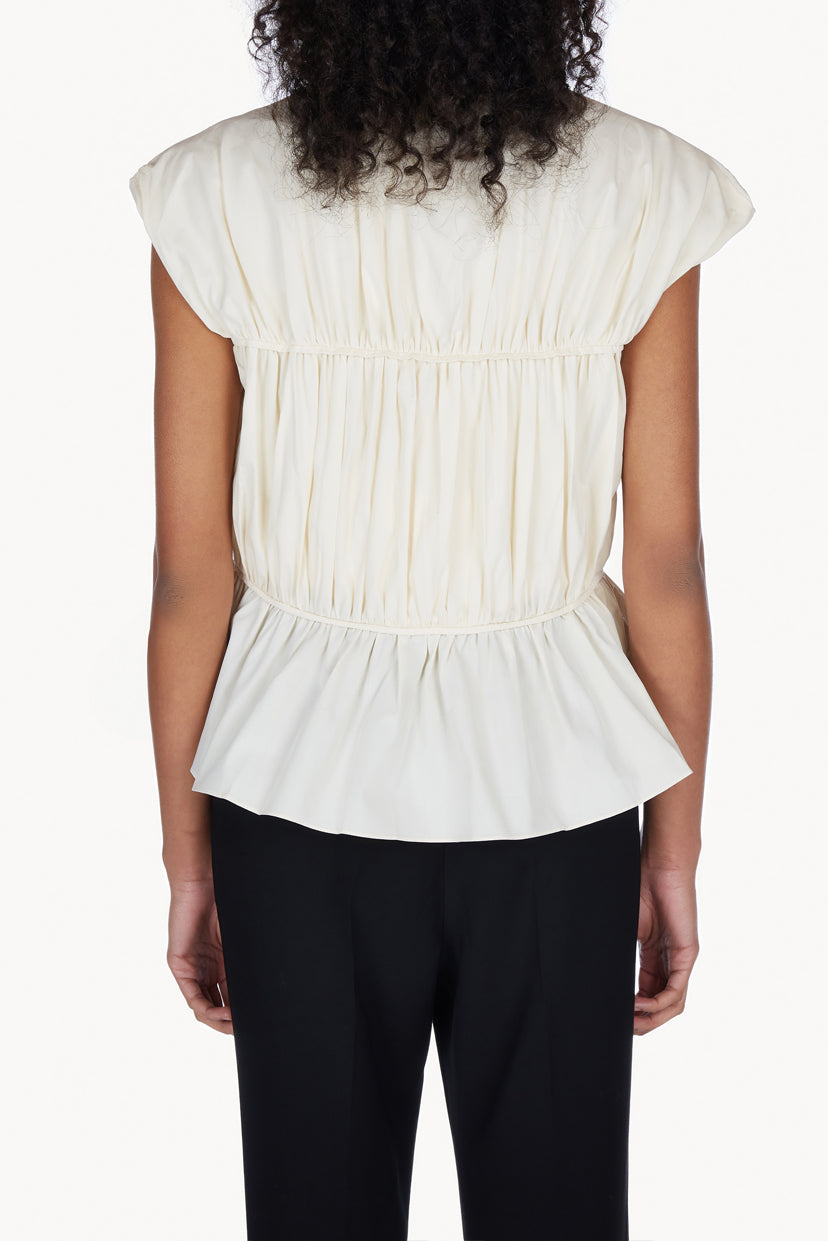 Thea Organic Cotton Gathered Sleeveless Top Cream