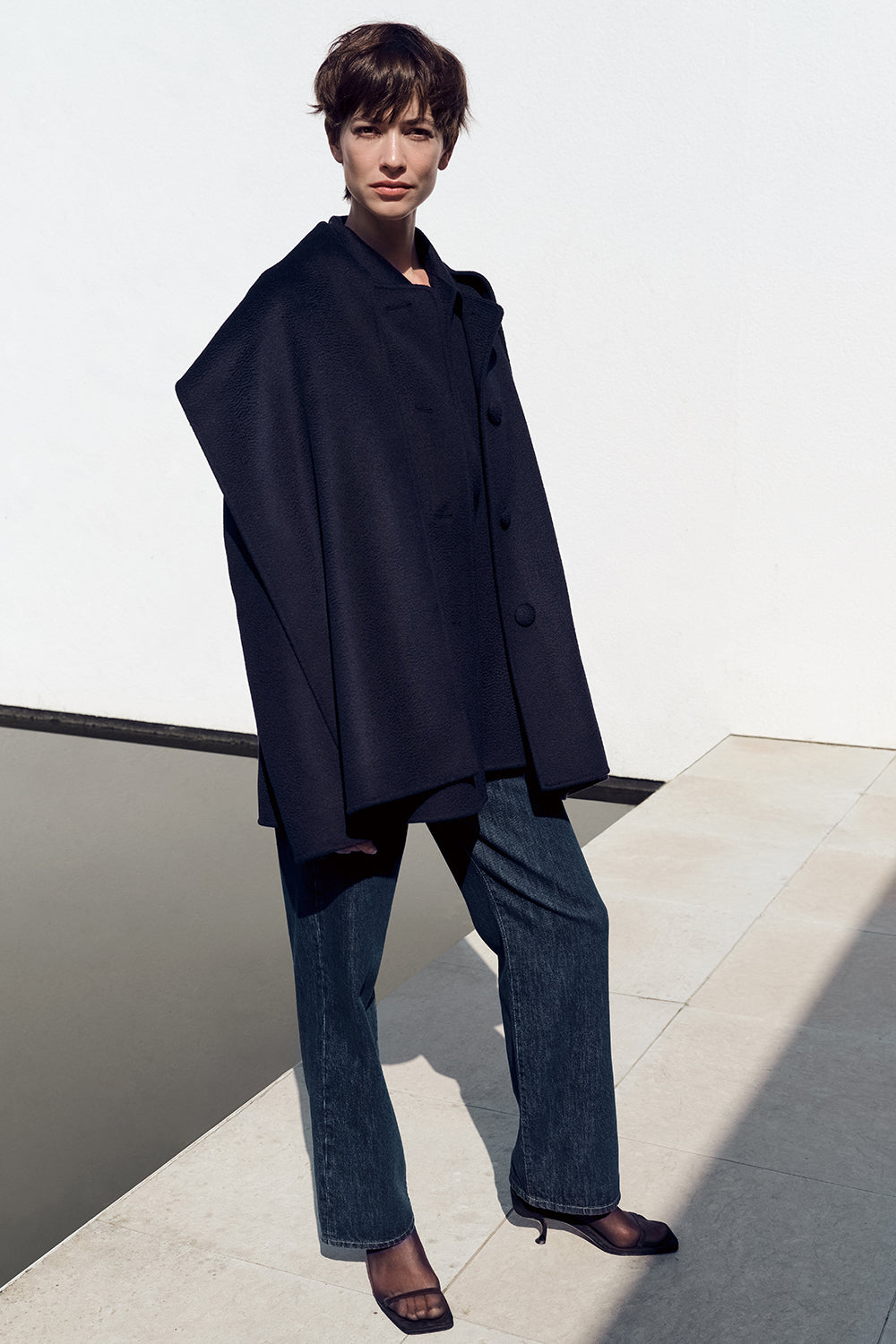 Roma Signature Lambswool Scarf Coat Navy