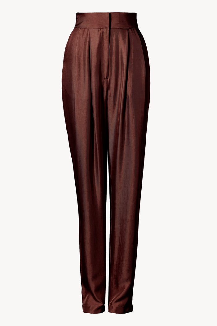 Chocolate Satin Corset Detail High Waisted Pintuck Pants