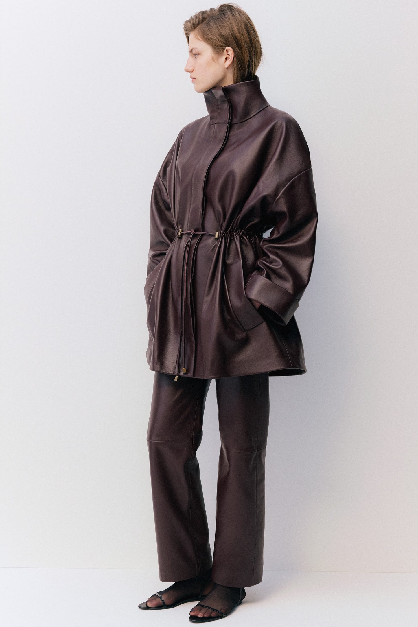 Erna Leather Coat Claret