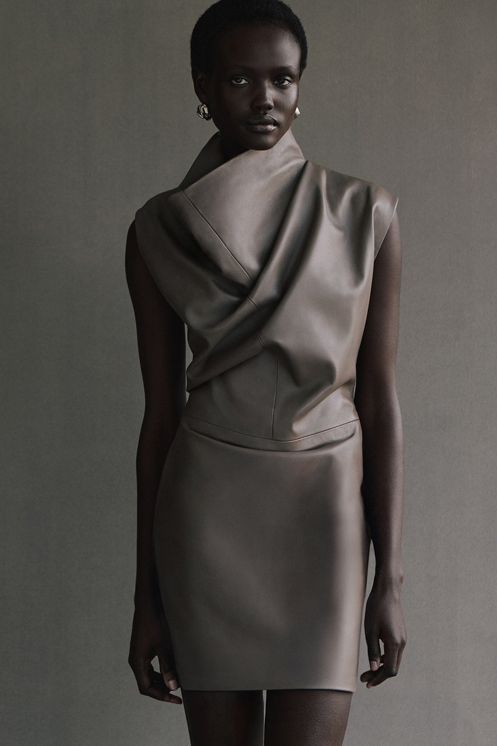 Olya Leather Dress Taupe