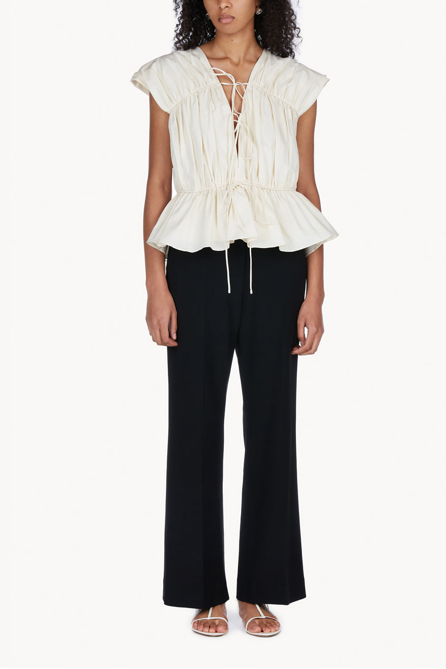 Thea Organic Cotton Gathered Sleeveless Top Cream