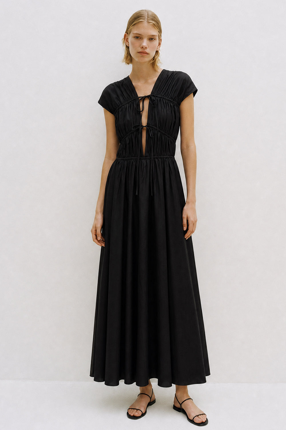 long black cotton dress Alison Sleeve Maxi Buy Black Warm Cotton Corduroy Fit and Flare Maxi Dress with usable pockets TOVE - Ceres Gathered Organic