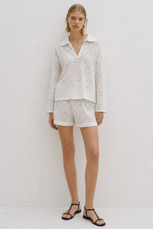 Mazie Short Embroidery White