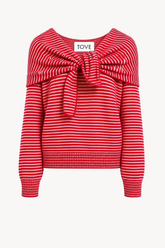 Malia Cashmere Top Red/Cream Stripe
