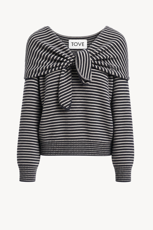 Malia Cashmere Top Midnight/Crème Stripe